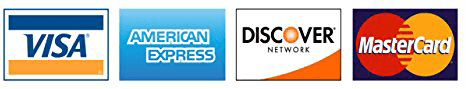 We Accept Visa, Discover, American Express, and Mastercard