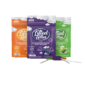 Group image of three flavors, front packaging for 5CT Bags of Lifted Lollies - (Left to Right) Mango, Grape, and Sour Apple Flavors