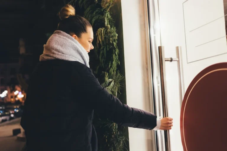 A woman entering a dispensary