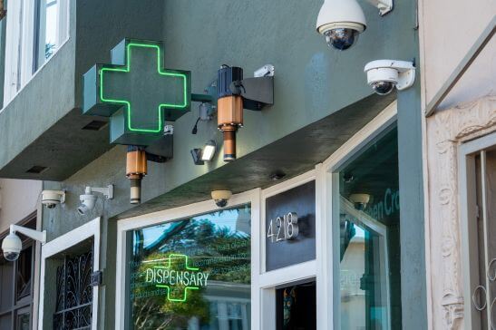 Outside a dispensary shop in California