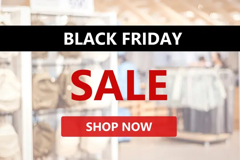 A homepage with a huge banner that says "BLACK FRIDAY SALE SHOP NOW" sign