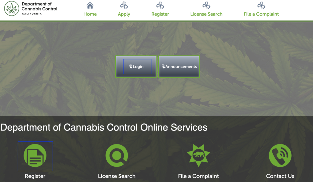 Licensing portal of the Department of Cannabis Control