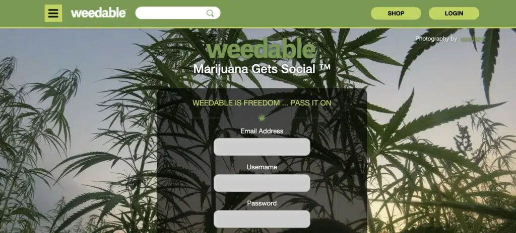 Weedable homepage interface