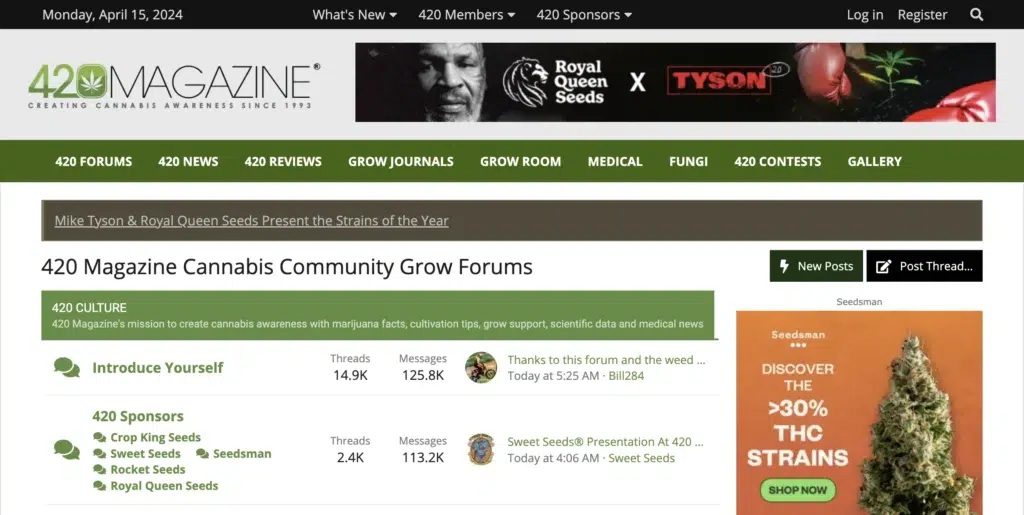 Screenshot of 420 Magazine Forum homepage