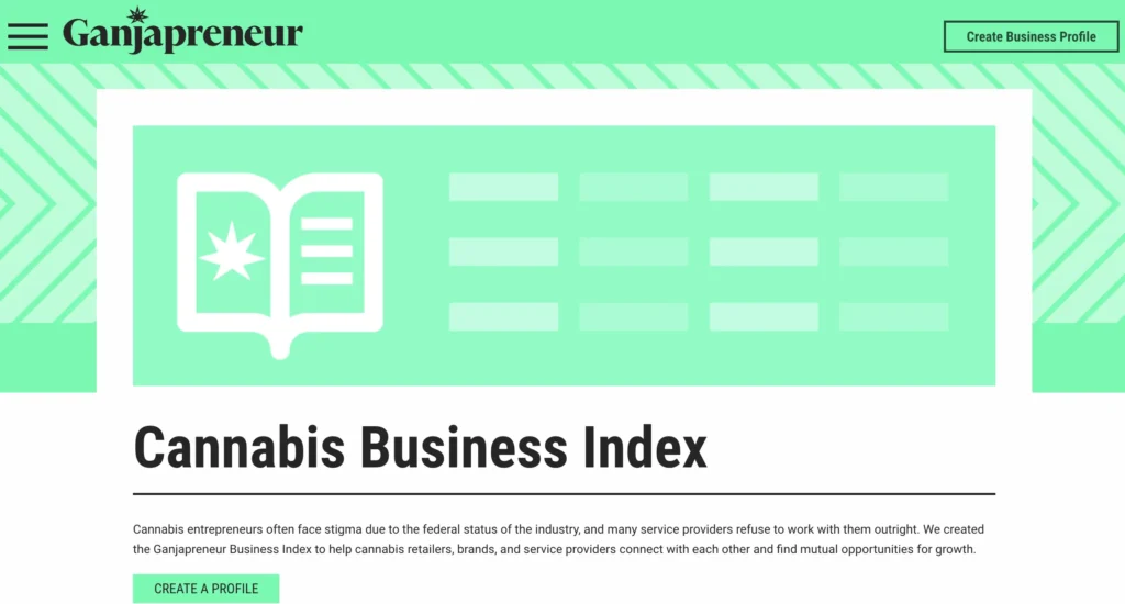 Screenshot of Ganjapreneur Cannabis Business Index page